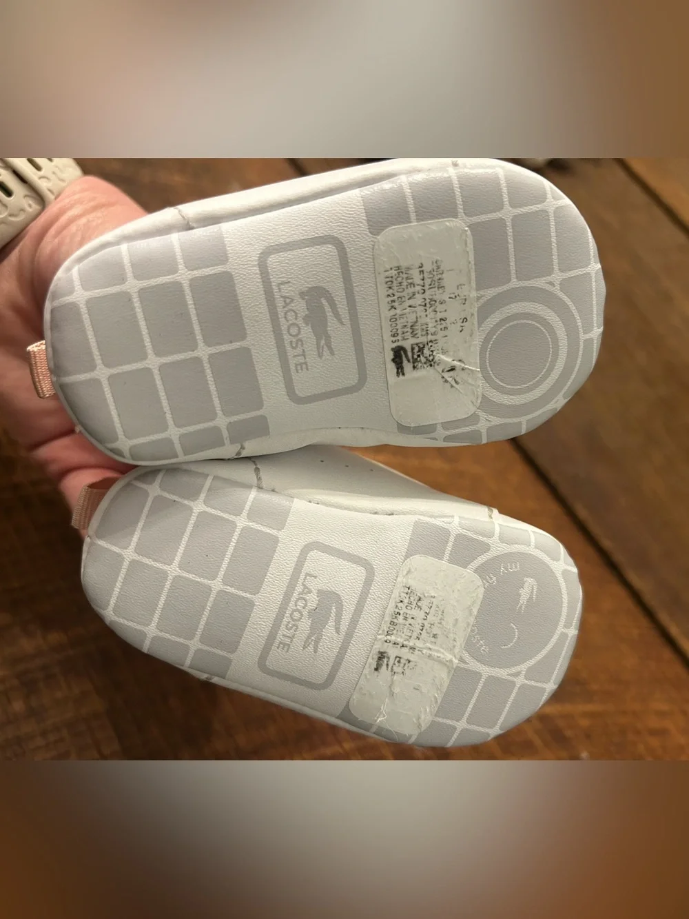 Lacoste Kids White Sneakers with Pink Lining size 1